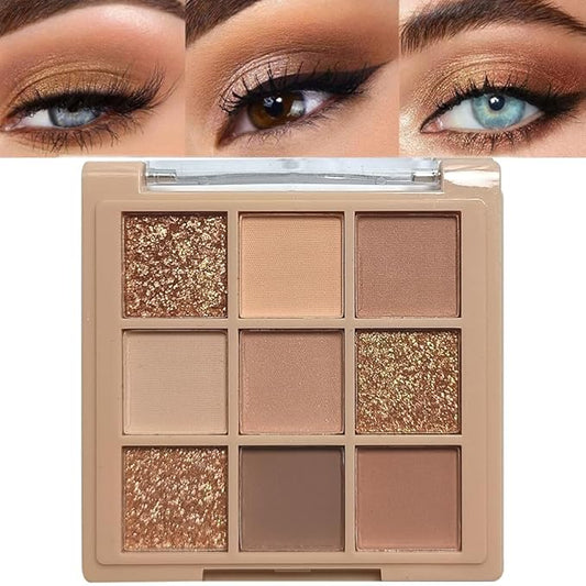 Eyeshadow Palette Makeup- 9 Colors Naked Eyeshadow Palette Matte Shimmer Korean Natural Eye Shadow palettes Highly Pigmented Naturing-Looking Long Lasting (#01)