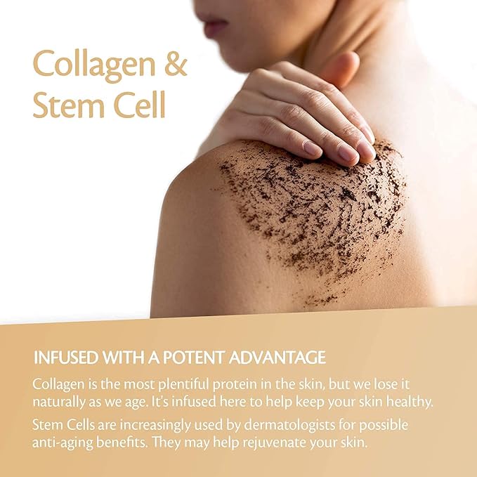 Arabica Coffee Scrub for Hands, Feet, and Body, Exfoliating Scrub with Collagen and Stem Cells, Face Cleanser for Cellulite, Fine Lines, and Stretch Marks, 12oz (1 Pack) by M3 Naturals