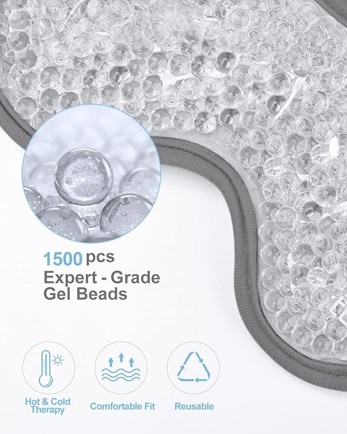 Luxtude Gel Eye Mask 2PCS, Reusable Cooling Eye Masks for Sleeping, Hot Cold Eye Mask Ice Pack, Frozen Cold Eye Compress for Puffiness/Dark Circles/Headaches/Migraines/Eye Bags/Stress Relief (Gray)