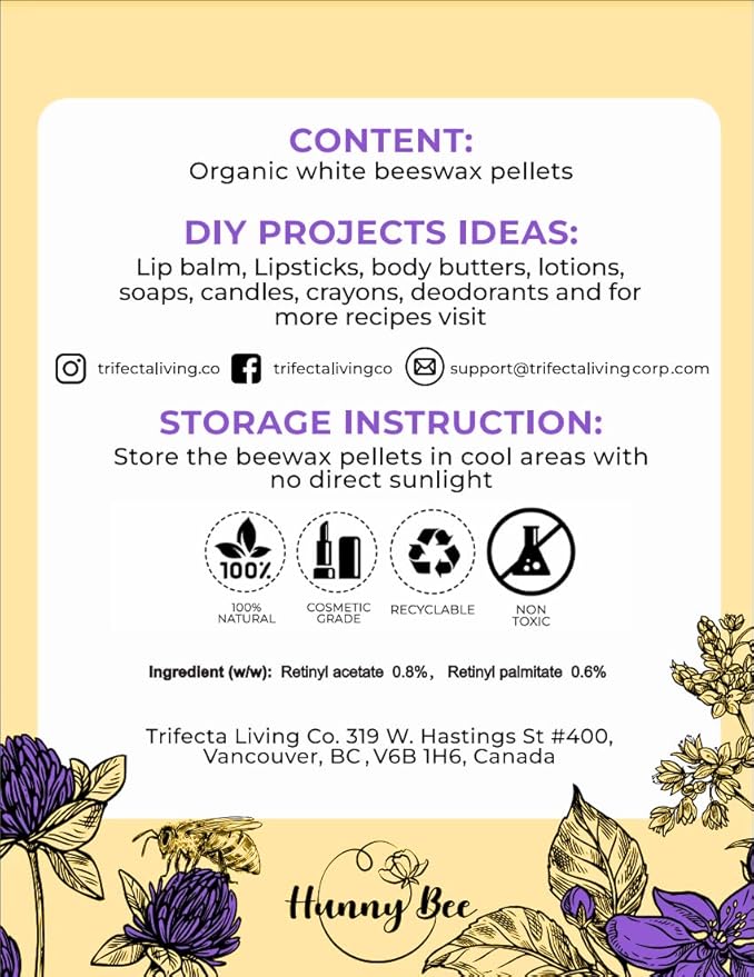 Trifecta Living Co.'s Beeswax Pellets - 100% Pure Bees Wax Perfect for DIY Candles, Skincare, and More! Discover The Creative Possibilities with Our Versatile, Pure Beeswax Pellets!