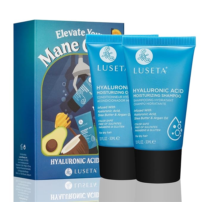 Luseta Hyaluronic Acid Moisturizing Shampoo & Conditioner Set for Dry and Damaged Hair, Sulfate Free Shampoo and Conditioner for Women Infused with Argan Oil and Shea Butter Paraben-Free 2 x 1.01oz