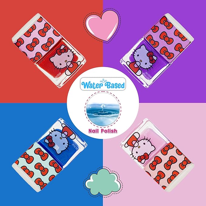 Hello Kitty - Townley Girl Train Case Cosmetic Makeup Set Includes Lip Gloss, Eye Shimmer, Nail Polish, Hair Accessories & More! For Girls, Ages 3+ Perfect for Parties & Makeovers