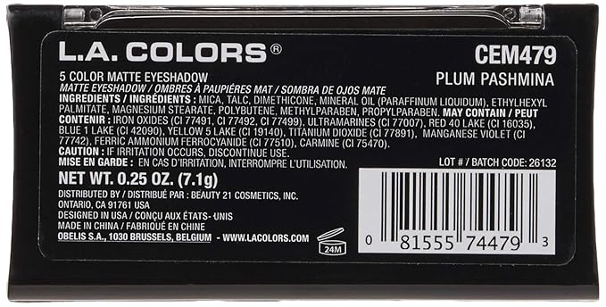 L.A. COLORS 5 Color Matte Eyeshadow Palette, Plum Pashmina CEM479