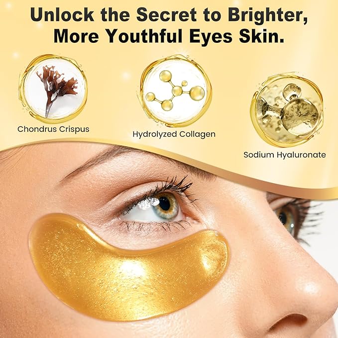 Under Eye Patches (12 Pairs) - 24K Gold Eye Masks Enriched with Abundant Collagen for Dark Circles, Puffy Eyes, Wrinkles - Gifts for Women Skin Care - Vegan & USA Tested