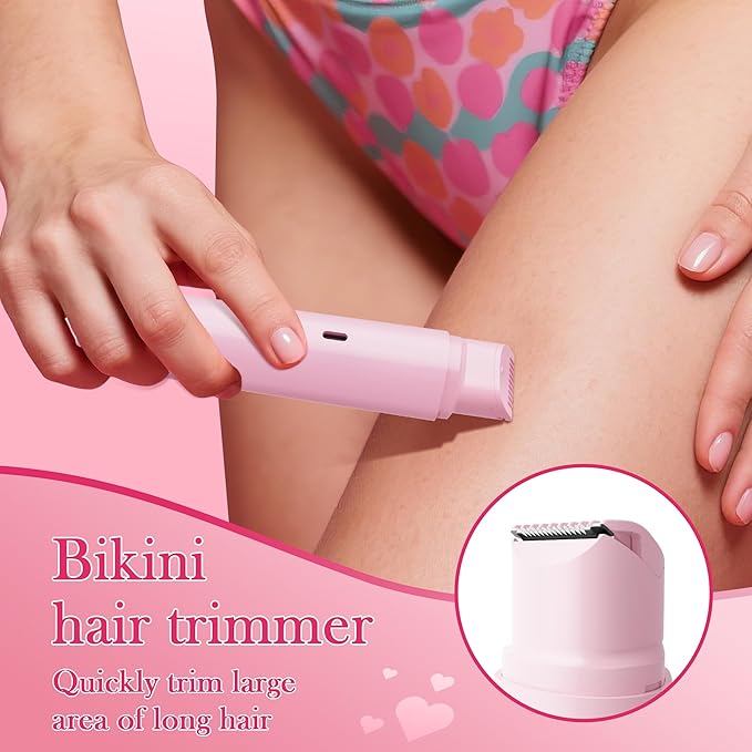 Bikini Trimmer Razors Shaver for Women: DEEHENK 2-Speed Electric Razor for Pubic Hair Dual Head Shaver Women IPX7 Waterproof Rechargeable Lady Trimmer for Bikini Underarm Body Leg Face Pink