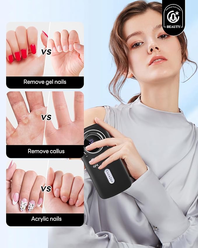 CozyZen Cordless Nail Drill Professional: 45000 RPM Rechargeable Electric Nail File Kit, Portable & Low Noise for Acrylic, Gel Nails, Manicure & Pedicure - Salon & Home Use