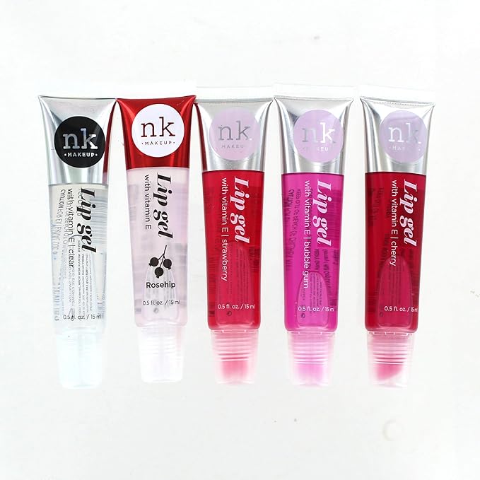 5 Pack Variety Bundle of Lip Gels With Viatmin E - Clear, Rosehip, Strawberry, Cherry, and Bubble Gum Hydrating Lip Glosses