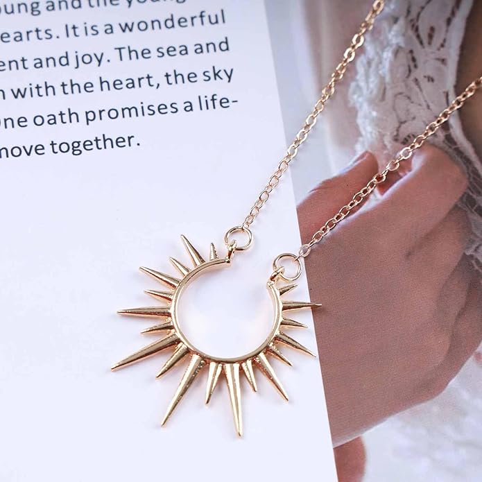 Vintage Sunburst Pendent Necklace Hollow Sunburst Necklace Moonstone Gold Sun Choker Necklace Open Sunburst Necklace Jewelry for Women (Gold)