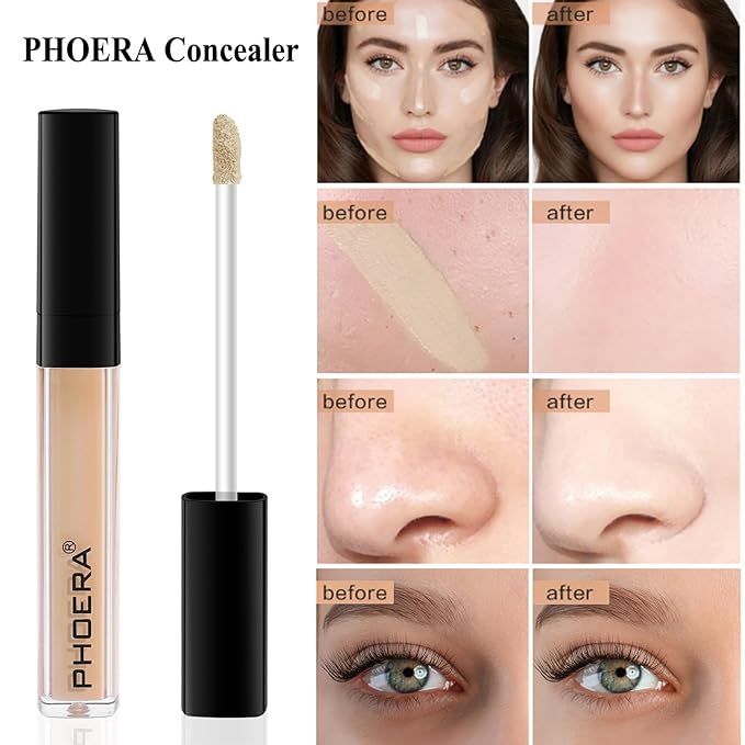 PHOERA Foundation Full Coverage Makeup, Mushroom Head Air Cushion CC Cream Natural Foundation Set,PHOERA Concealer, PHOERA Primer, PHOERA Powder, Foundation Brushes (105 Sand+ 05 Sand CC)