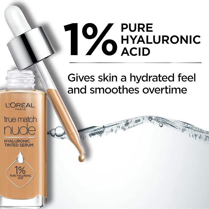 L'Oreal Paris True Match Nude Hyaluronic Tinted Serum Foundation with 1% Hyaluronic acid, Rosy Light 1-2.5, 1 fl. oz.