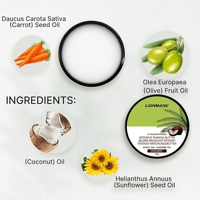 Tanning Lotion, Accelerator Tanning Cream Self Tanner Gel for Outdoor & Indoor Skin Tanning SunBeds, Intensive Powerful Tan-boosting Butter, Achieve Brown Natural Tan Skin,200g (Coconut)