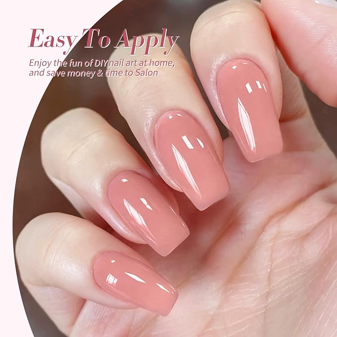Born Pretty Jelly Pink Gel Nail Polish Set,Nude Pink Translucent Gel Polish,6 Transparent Sheer Colors Soak Off U V Light Cure Gel Polish Kit Nail Art Manicure DIY Kit Home Salon 7ML
