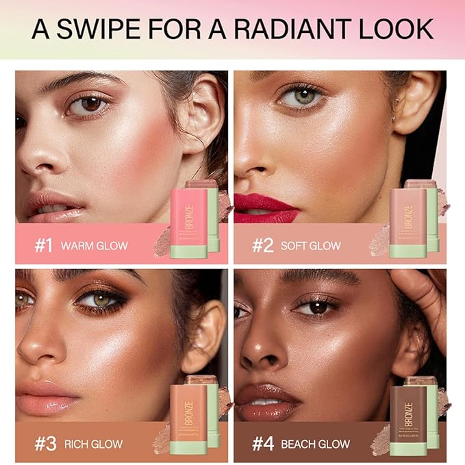 Multi-Purpose Makeup Blush Stick, 3-in-1 Beauty Tinted Solid Blush Stick For Cheeks, Lips And Eyes Waterproof Natural Cream Blush Stick With Long-Lasting Moisturizing Formula (#2Soft Glow)