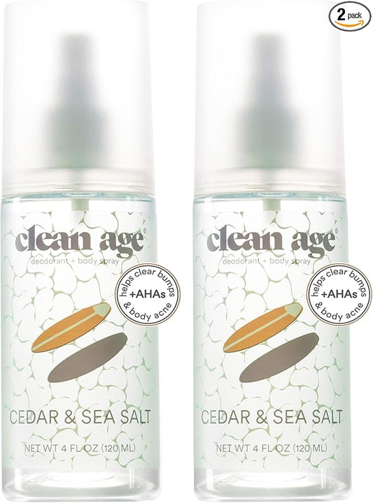 Aluminum Free Deodorant & Body Spray for Whole Body - Cedar 4oz (2 Pack) Clean Deodorant and Body Spray for Teen Boys and Girls - With AHA For Body Acne - Body Spray for Teens Formula