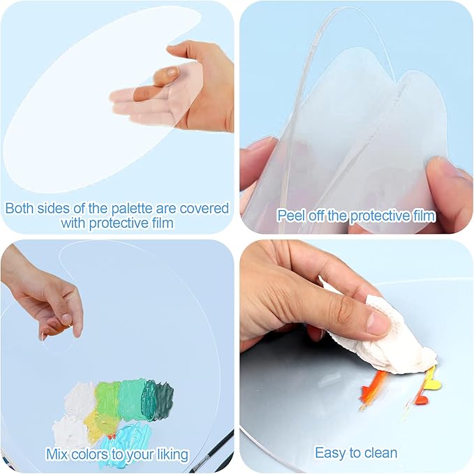 5PCS Acrylic Paint Palette Clear Paint Pallet,Transparent Non-Stick Oil Paint Palette with Protective Kraft for Craft DIY Art Painting Palette- Adults & Kids