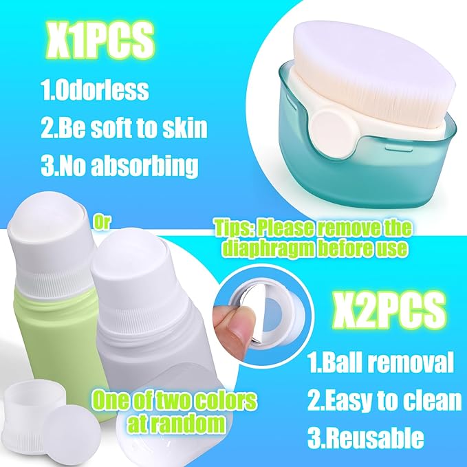 3 PCS Sunscreen Applicator for Kids, Soft Sunblock Brush + 2 PCS Empty Roller Ball Container for Sunscreen Lotion, Sunscreen Applicators for Family Travel