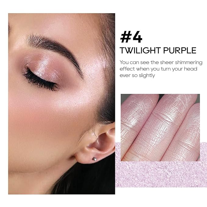 Baked Purple Highlighter Powder Palette, Makeup Highlighter Powder Palette Sheer Shimmering Finish Face Highlighters Makeup Iluminadores de Maquillaje #04 Twilight Purple