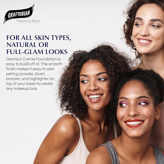 Graftobian HD Glamour Crème Foundation 1/2oz, Weightless Full Coverage Makeup, 65 Inclusive Shades, For All Skin Types, Natural or Full-Glam Looks, For Professionals and Beginners (Sweet Almond)