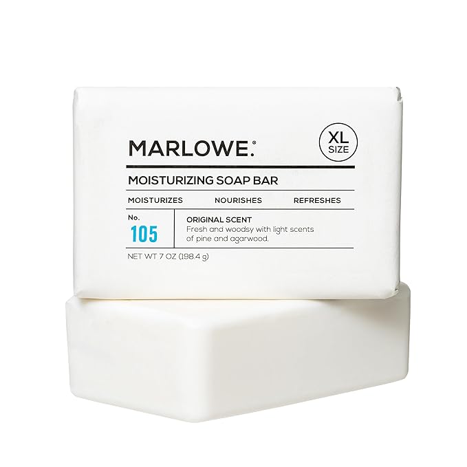 MARLOWE. No. 105 Bar Soap for Men 7 oz, Moisturizing Body Soap, Nourishing & Refreshing with Natural Extracts, Shea Butter, Olive Oil & Green Tea Extracts, Original Sage & Fir Scent