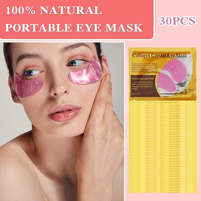 30 Pairs 24K Pink Under Eye Patches,Crystal Collagen Under Eye Mask,Puffy Eyes and Dark Circles Treatments,Moisturising&Hydrating Under Eye Patch Pads for Reducing Fine Lines Eye Bags(Pink)