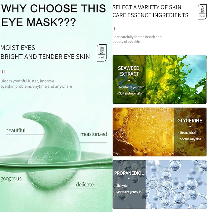 MEICOLY 30 Pads Lip and Eye Mask Sheet,Moisturizing Seaweed Eye Mask Crystal Anti-Aging Eye Patches Strawberry Lip Mask,Dark Circle Remover with Box,Lip and Eye Mask Set