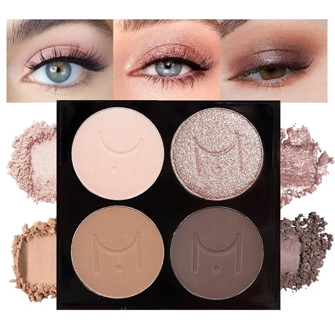 evpct Nude Brown Eyeshadow Quad Palette, Bright Nude Champagne Gold Brown Cocoa Glitter Metallic Shimmer Matte High Pigment Mini Eye Shadow Palette Makeup for older Women, Travel Size Built in Mirror