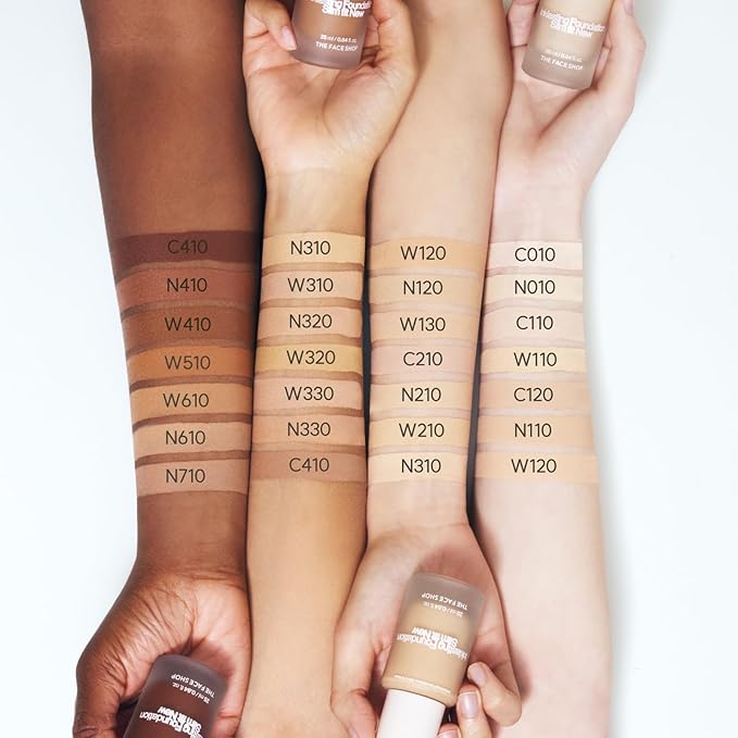 THE FACE SHOP Ink Lasting Liquid Foundation, Full Coverage, 72‑Hour Wear Semi‑Matte Finish, Makeup with Bakuchiol, N610 Pecan, 0.84 Fl. Oz.