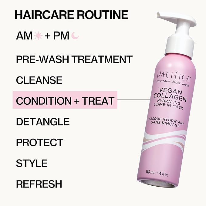 Pacifica Vegan Collagen Leave-In Repair Hair Mask – Leave-In Conditioner Treatment for Dry Damaged Hair, Hydrating Hair Repair Mask to Strengthen, Reduce Breakage & Split Ends Vegan & Cruelty-Free 4oz
