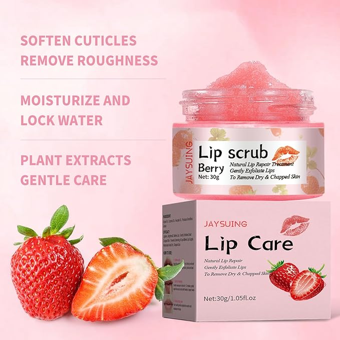 Lip Scrub, Natural Lip Scrub Exfoliator, 2Pcs Lip Exfoliator Lip Scrub for Dark Lips to Lighten,Repair Dry Lips,Chapped Lips (Berry)