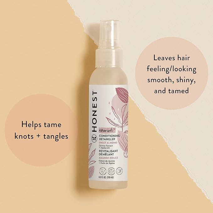 The Honest Company Conditioning Hair Detangler 3-Pack | Leave-in Conditioner + Fortifying Spray | Tear-free, Cruelty-Free, Hypoallergenic | Almond Nourishing, 4 fl oz each (pack of 3)