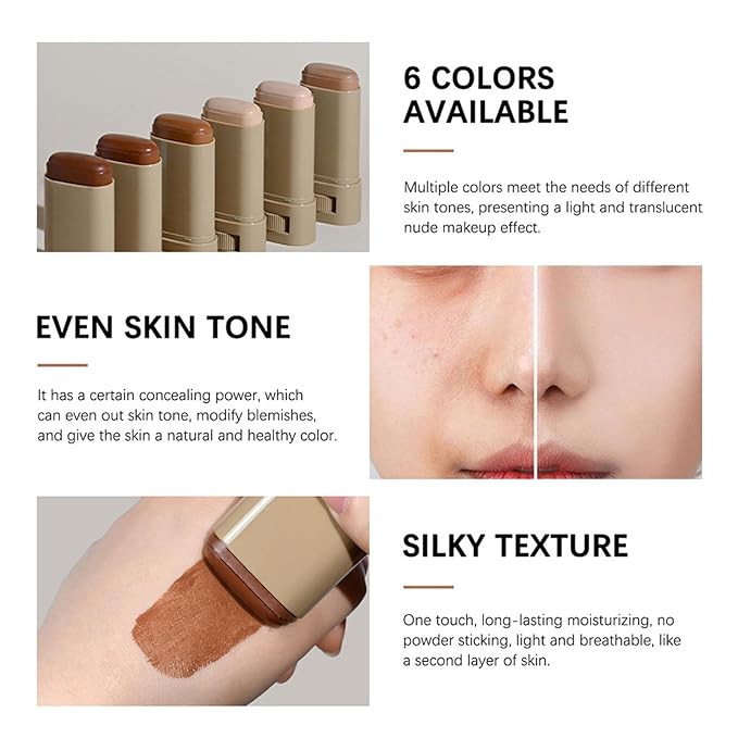 Multi-Use Foundation Stick Beauty Balm Serum Boosted Skin Tint, On-The-Go Tinted Solid Serum, Lightweight and Buildable Creamy Skin Tint Stick Makeup, Natural Finish(06#)