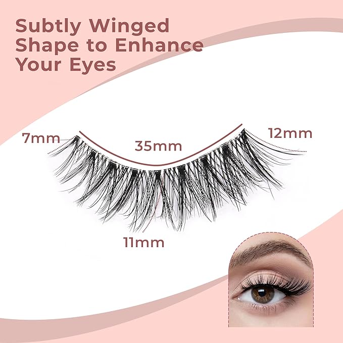 Wispy Lashes - Natural False Eyelashes Strip Lashes with Clear Band for Daily Wear 7 Pairs Cat Eye Lashes 12mm Reusable Fake Lashes That Look Like Extensions