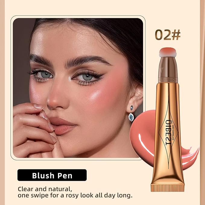 MEICOLY Liquid Blush Beauty Wand, Matte Face Blush with Cushion Applicator,Natural Finish Silky Smooth Creamy Blush Makeup, Lightweight Blendable Blush Stick for Cheek Lip,Cruelty-free,02 Pink