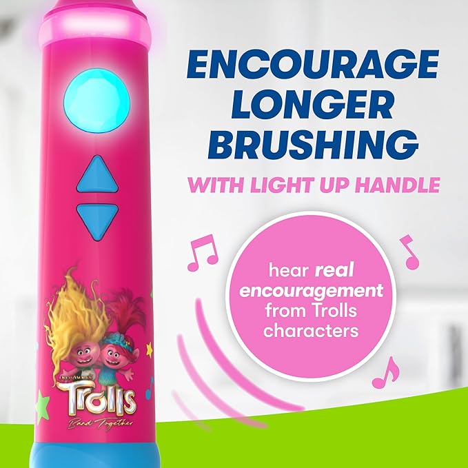 FIREFLY Play Action Trolls Smart Sonic Toothbrush Kit, Interactive Electric Toothbrush with Lights, Music and Games, Batteries Included, Ages 3+