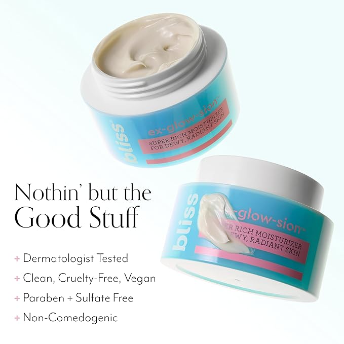 Bliss Ex-glow-sion Super Rich Face Moisturizer for Dewy, Radiant Skin | Advanced Shea Butter Nourishes & Hydrates | 100% Vegan and Cruelty-Free | 1.7 fl oz