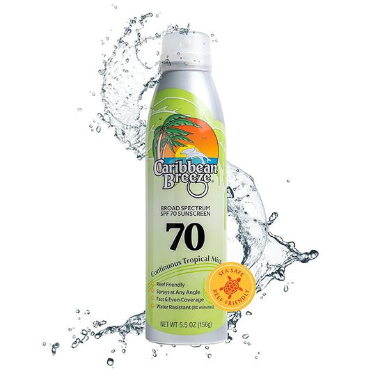 Continuous Tropical Mist Spray Sunscreen SPF 70, Reef Safe Sunscreen Spray, Up to 80 Minutes Water Resistant Sunscreen Face Spray, 5.5 Ounces