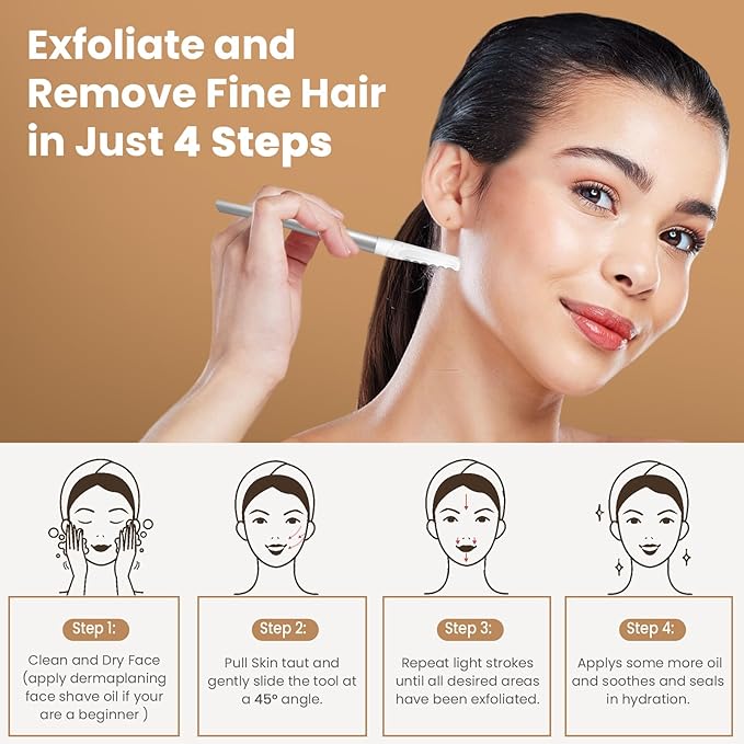 Dermaplaning Tool for Face, 20 Blade Refills, Dermaplane Razor for Face, Hair Remover Blade for Eyebrows and Peach Fuzz, Facial Shaver for Women That Helps Exfoliate and Smooth The Skin