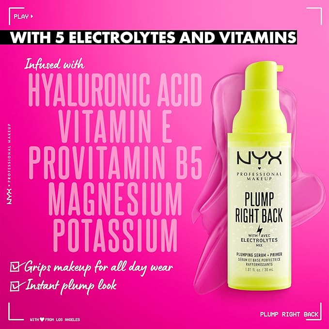 NYX PROFESSIONAL MAKEUP Plump Right Back Plumping Serum & Primer, With Hyaluronic Acid & The Brow Glue, Extreme Hold Eyebrow Gel - Clear