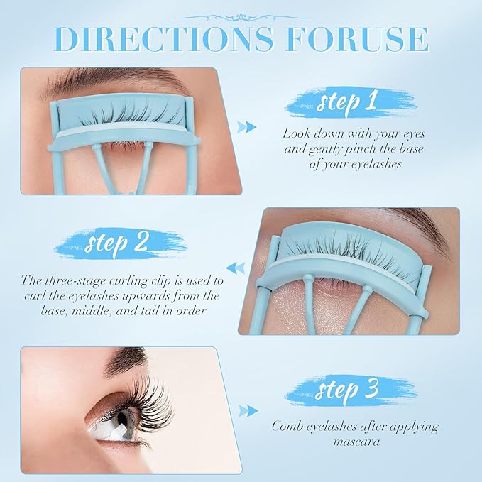 Eyelash Curler with Pads, Lash Curler with 10 Extra Silicone Replacement Pads, Comfortable Grip for Effortless Curling – Eyelashes for The Perfect Eye Contour (Crystal Blue)