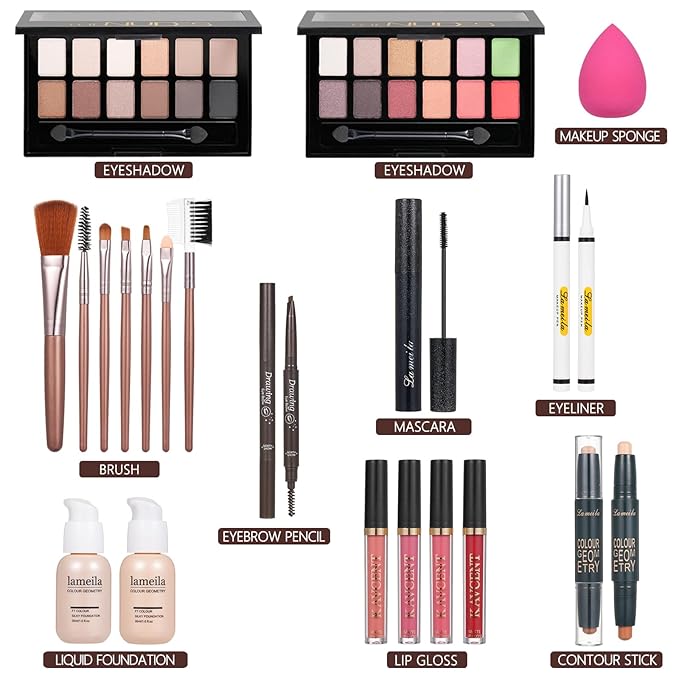 Makeup Set Makeup Kit for Women Full Kit Makeup Sets for Teens Teenagers Eyeshadow Palette Lip Gloss Foundation Mascara Eyeliner Contour Stick Makeup Kits