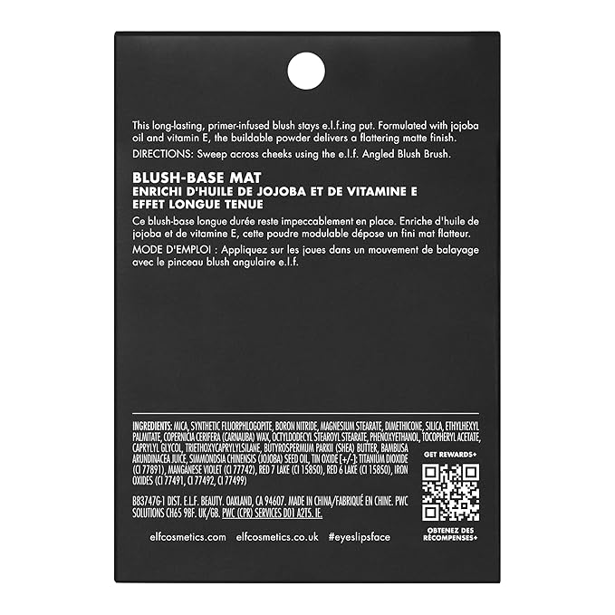 e.l.f. Primer-Infused Matte Blush, Long-Lasting, Lightweight & Buildable Always Fresh