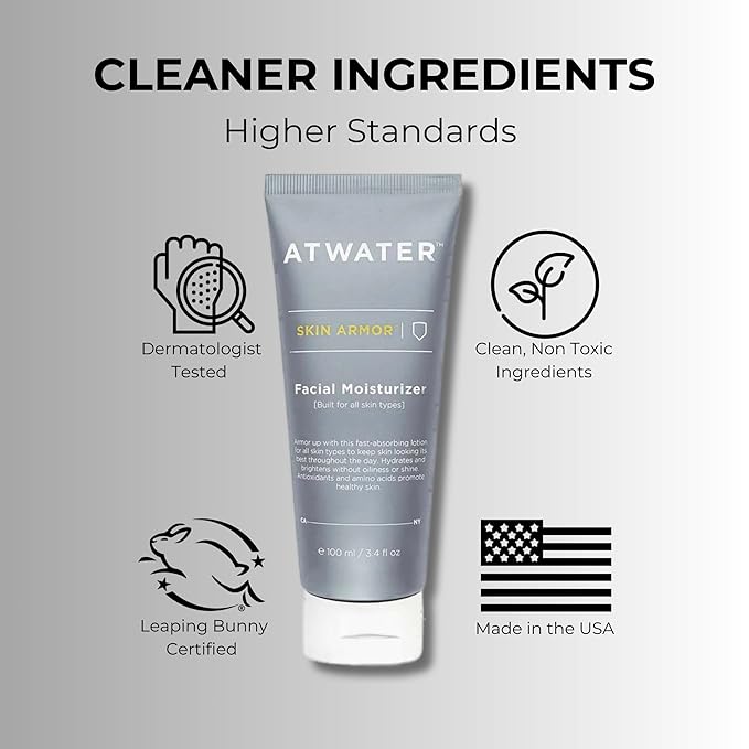 ATWATER Skin Armor Men's Face Moisturizer with Niacinamide and Licorice Root, for all Skin Types - Oily, Dry, Combination - Anti Aging Moisturizer Face Cream for Men - 3.4 oz