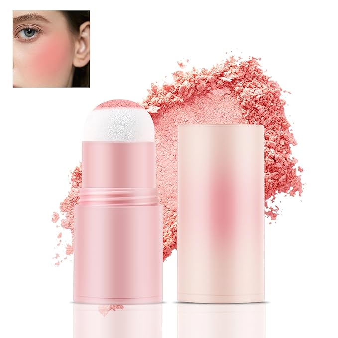 Boobeen Blush Stick, Lightweight Blendable Blush Tint Cheek Blusher, Blush Makeup Stick with Cushion Applicator, Smooth Creamy Blush Beauty Wand for Cheek Lip Eye, Creates Natural Matte Finish