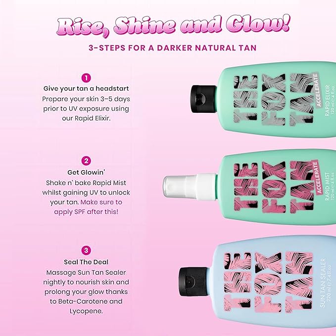 The Fox Tan Triple Threat Bundle, Hydrating Natural Tanning Accelerators For Deeper & Darker Tans, Vegan & Cruelty Free, 120mL x2 + 220 mL (3 Pieces)