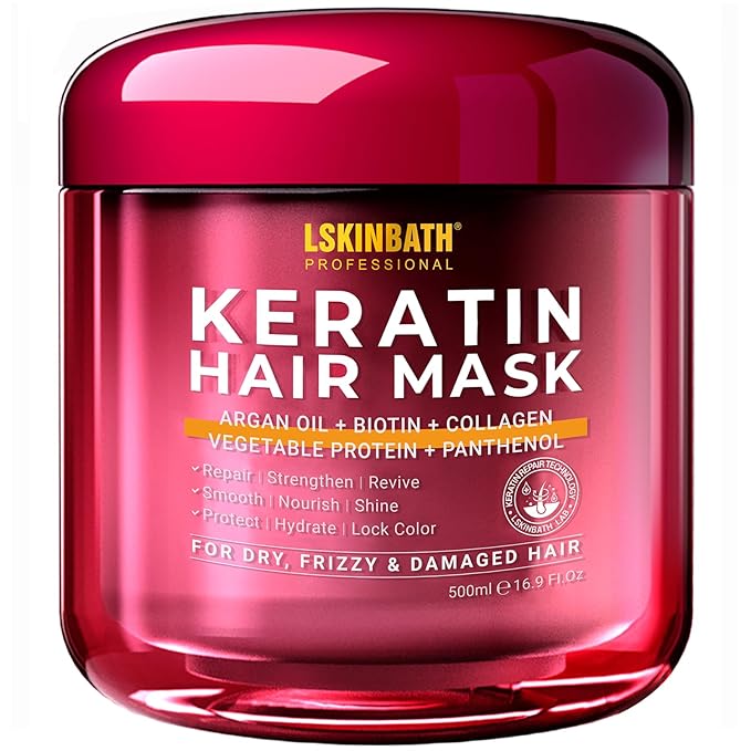 Keratin & Collagen Repair Hair Mask for Damaged Hair | Deep Conditioner Revives Dry, Frizzy, Bleached & Color-Treated Hair | With Argan Oil & Biotin | Treatment for Split Ends | 500ml