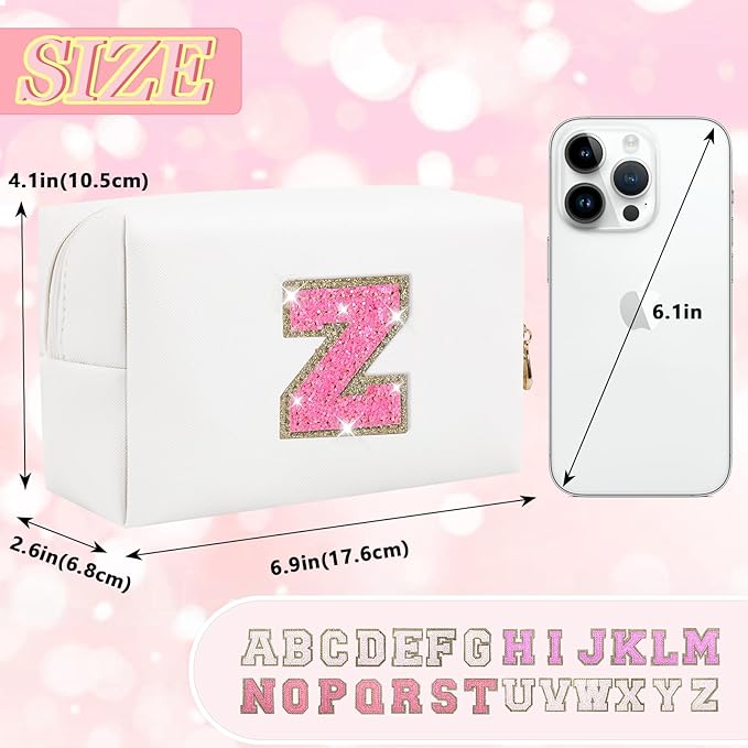 Initial letter patch makeup bag,