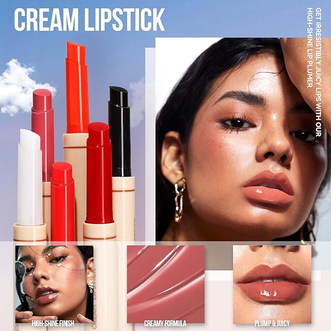 Clear Juicy Pumper Lip Oil Slick Click, Press Lipstick Lip Oil, Korean Mirror Glass Lip Balm, Moisturizing & Plump Solid Water Gloss Lip Tint, Shine Non-Sticky Lip Makeup for Women Girls,01