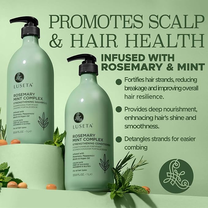Luseta Rosemary Mint Strengthening Shampoo and Conditioner Set Nourish & Smooth Damaged Hair Thickening Shampoo for Thinning Hair,Add Shine for All Hair Types, for Men and Women 33.8oz×2