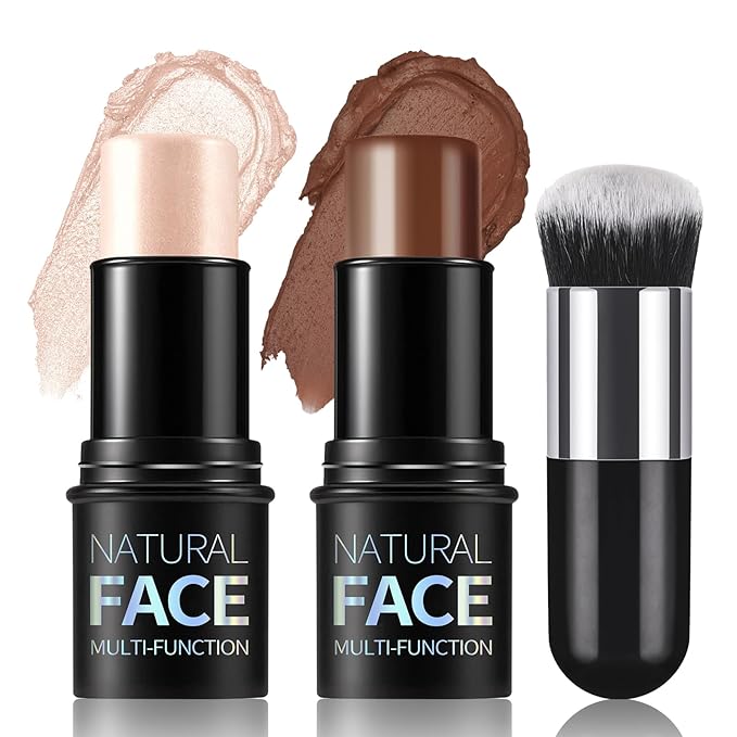 2 Pcs Cream Contour Highlighter Stick for Face Makeup (2+6)