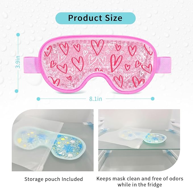 2PCS Cooling Eye Mask Gel Eye Mask, Reusable Hot Cold Therapy cold eye mask for Post Surgery, Puffiness, Dark Circles, Eye Bags, Dry Eyes, Migraines with Soft Plush Backing (Heart+Snowflake)